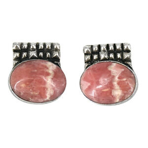 Dian Malouf Sterling Silver Rhodochrosite Clip On Earrings